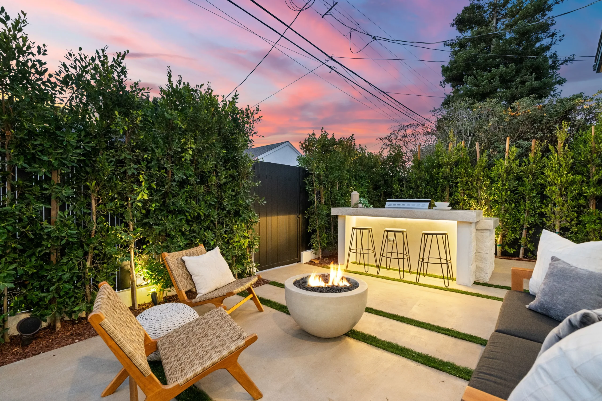 Outdoor living space designed as part of custom home building trends.