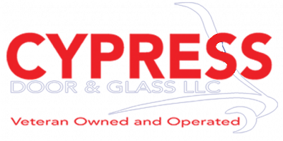 Cypress door and glass logo white