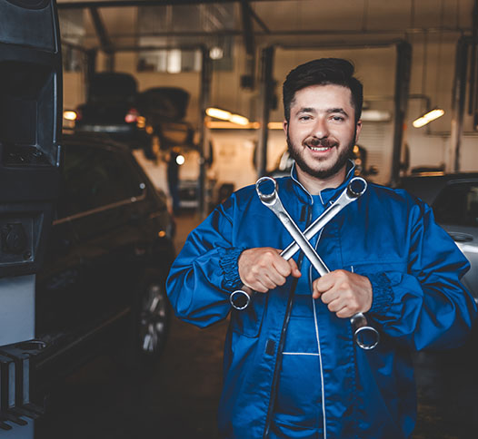 Auto mechanic stands with wrenches