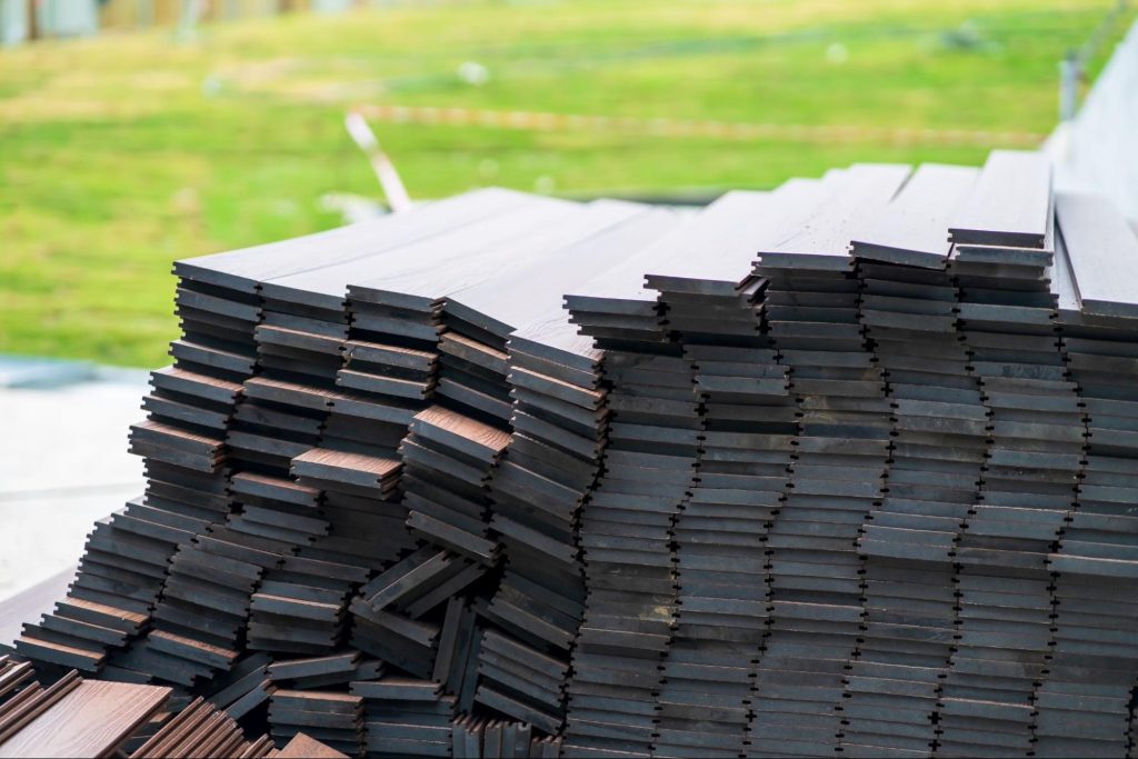 Stack of boards for fencing.